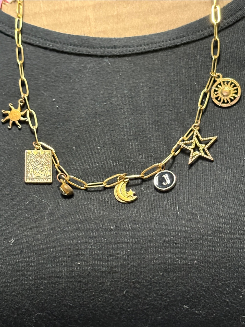Gold Charm Link Necklace with Star & Moon Charms